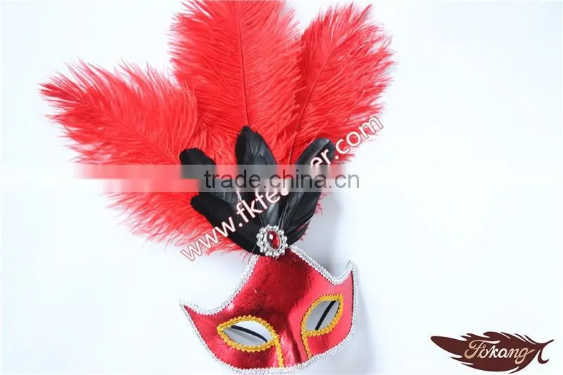2016 Latest Selling Product PVC Party Mask With Ostrich Feather Decoration