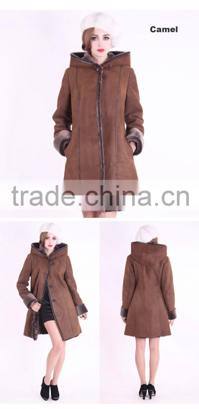 2015 New Design Winter Women Coat Long Slim Fit Wool Fur Overcoat