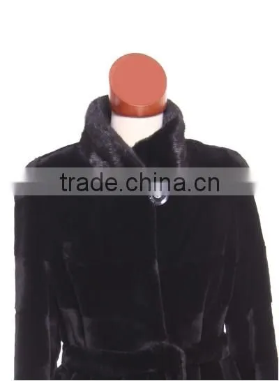 rex14067 wholesale rex rabbit fur coat with belt black