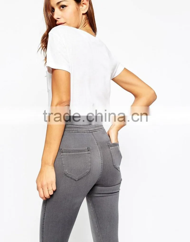 2015 new fashion super distressed Womens Jeggings in Ice Grey Wash