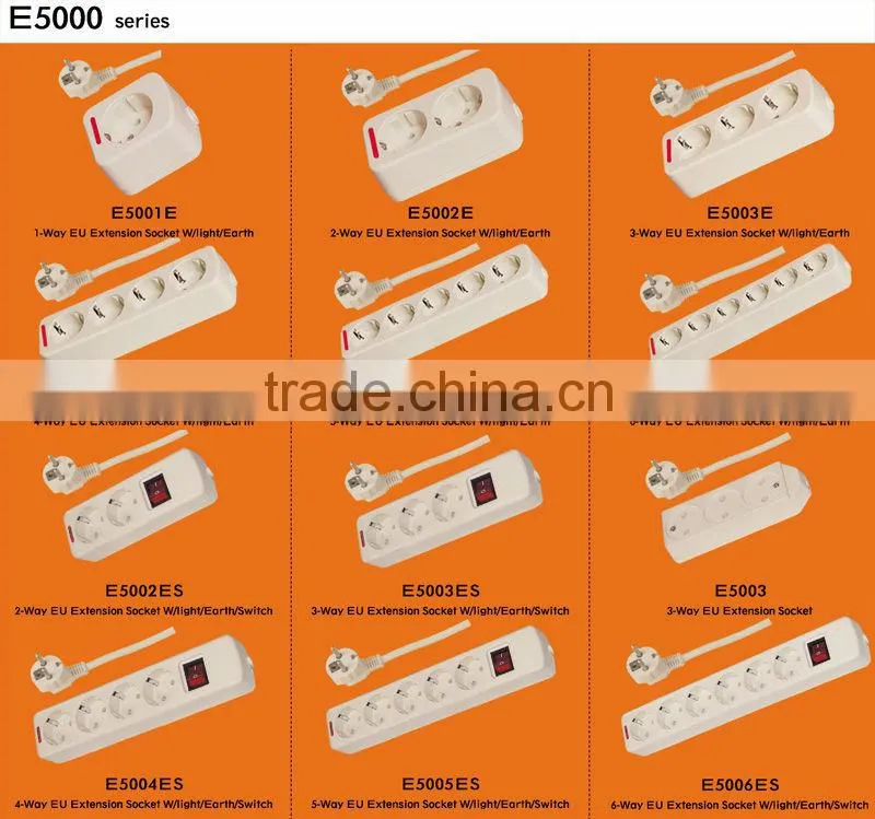 Europe extension power socket outlet with earth and switch (E5004ES)