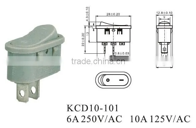 CNGAD KCD10 Series 2pins 6A gray Boat Switch (250V rocker switch,mini boat switch)(KCD10-101)