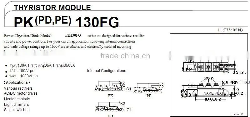High power thyristor / diode module PK130FG160 2THY 130A600V