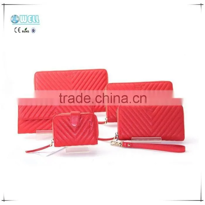 High Quality Women Leather Long Wallet Red 2016