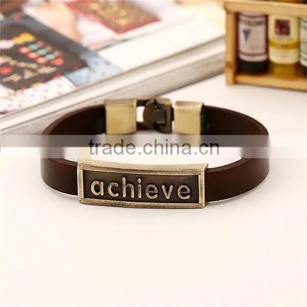 Letters engraved leather cuff bracelet/bulk leather bracelet
