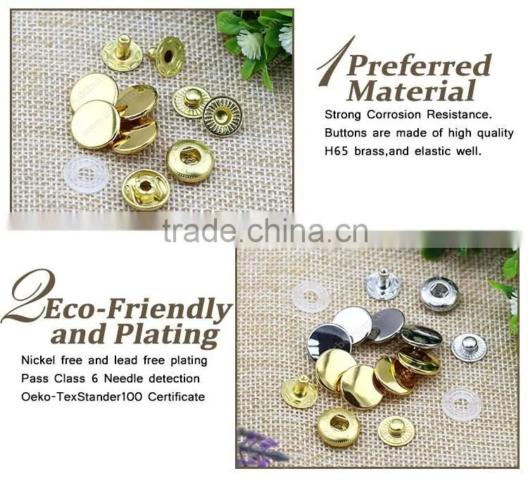 Wholesale Metal Button Hang Plating Silver/ Gold Spring Snap Button,Snap Fastener for Clothes