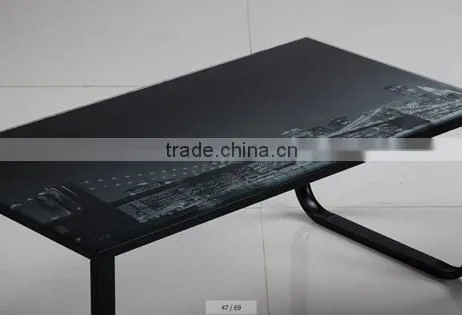 2015 hot sale tempered glass black leg coffee table