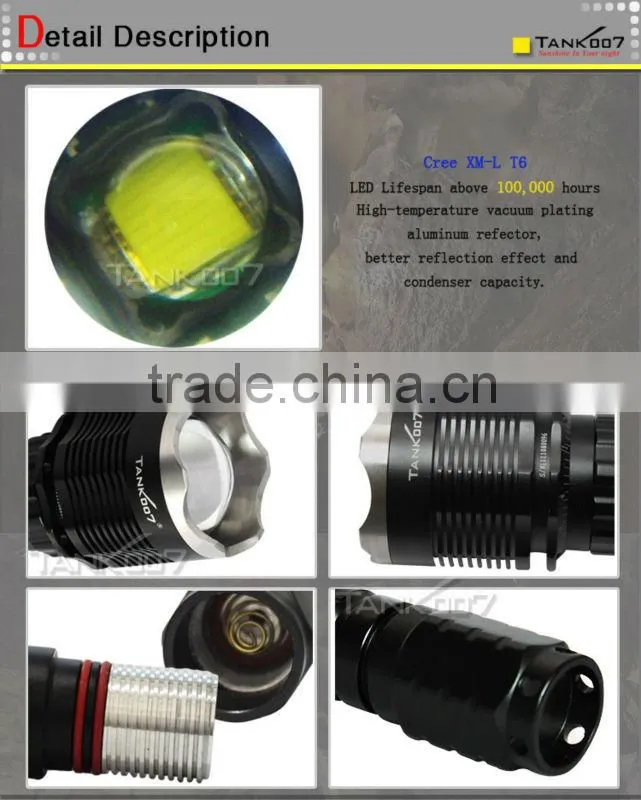 xm-l t6 LED flashlight with twisting magnetic dimmer switch (TANK007 TR08)