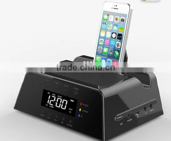 bluetooth speaker Alarm Clock Docking Station for Apple iPhone 5,4,4S, iPad, iPod, Samsung