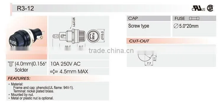 5x20 waterproof lamp fuse holder with Factory supply