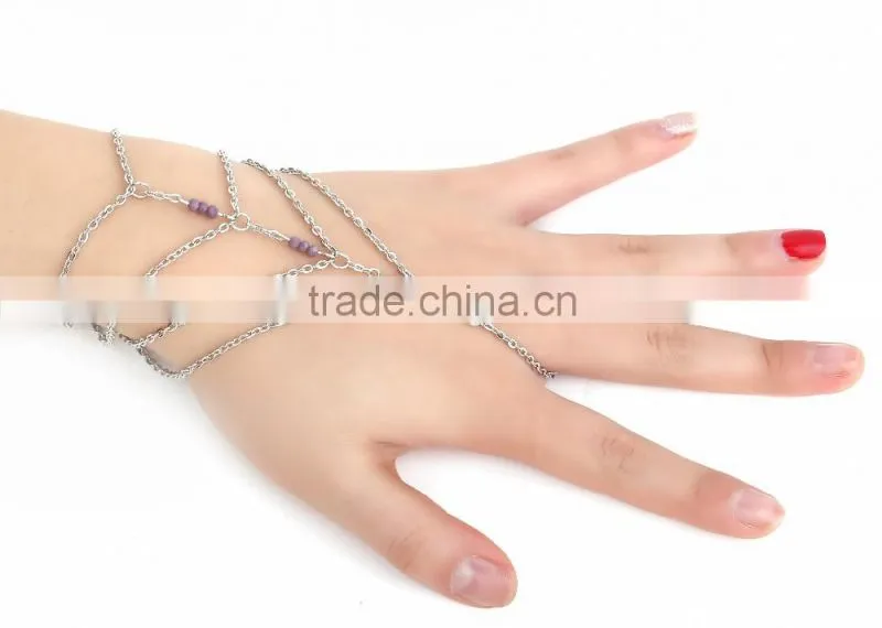 Luxury Slave Multi Gold Chain Link Interweave Finger Ring Bracelet Hand Harness