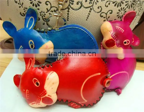 Chinese Handmade Animal Shape Genuine Leather Zip Coin Purse