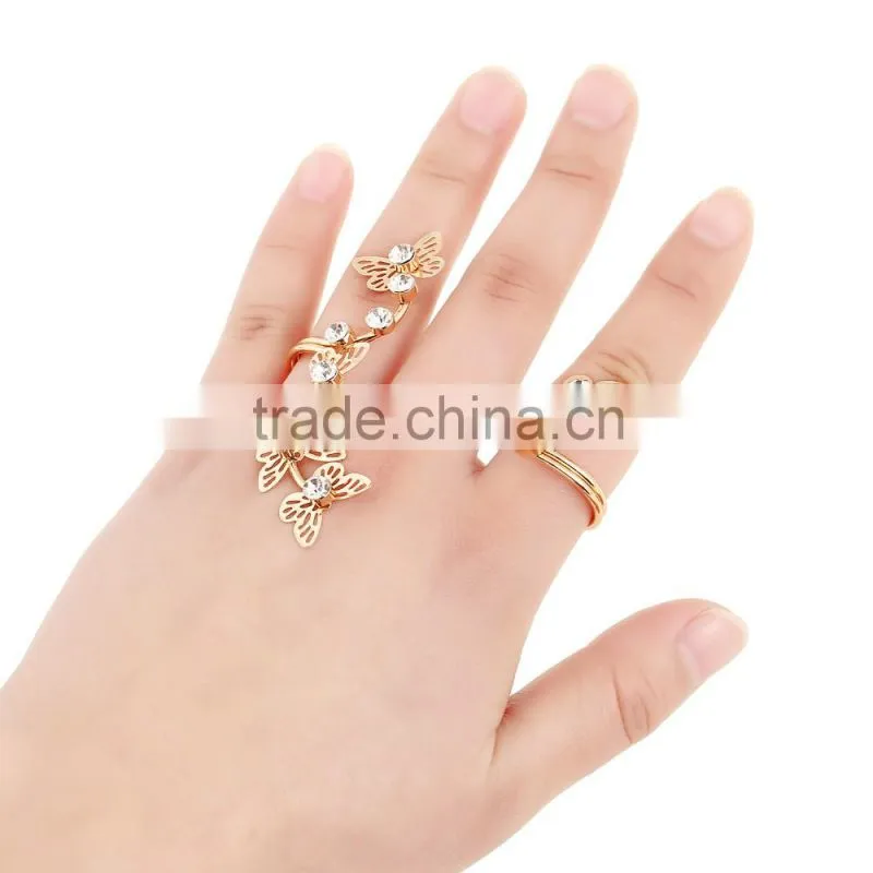 Hot Selling Crystal Butterfly Rings Double Fingers Ring Accessories For Women