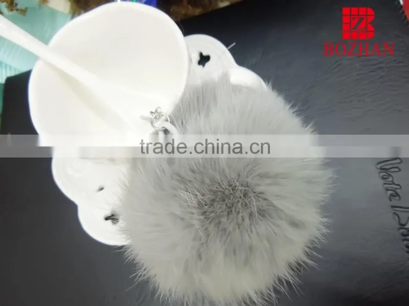 Factory design genuine rabbit pom pom keyring