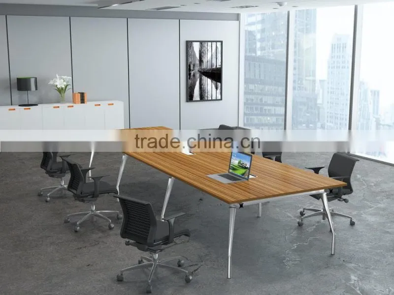 MDF board conference table with wooden table top and aluminum legs for 6 people