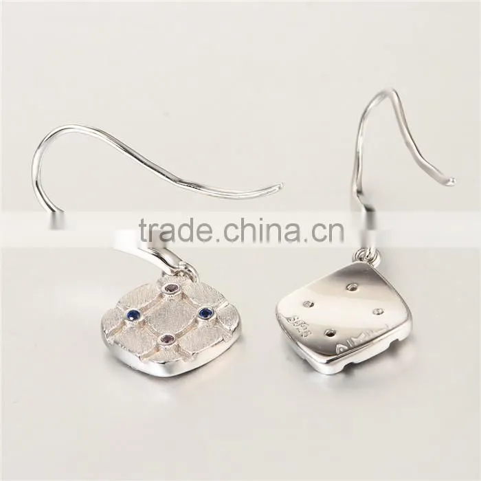 Cheap Made In China Piercing Square Spinel And Ruby Silver Earrings
