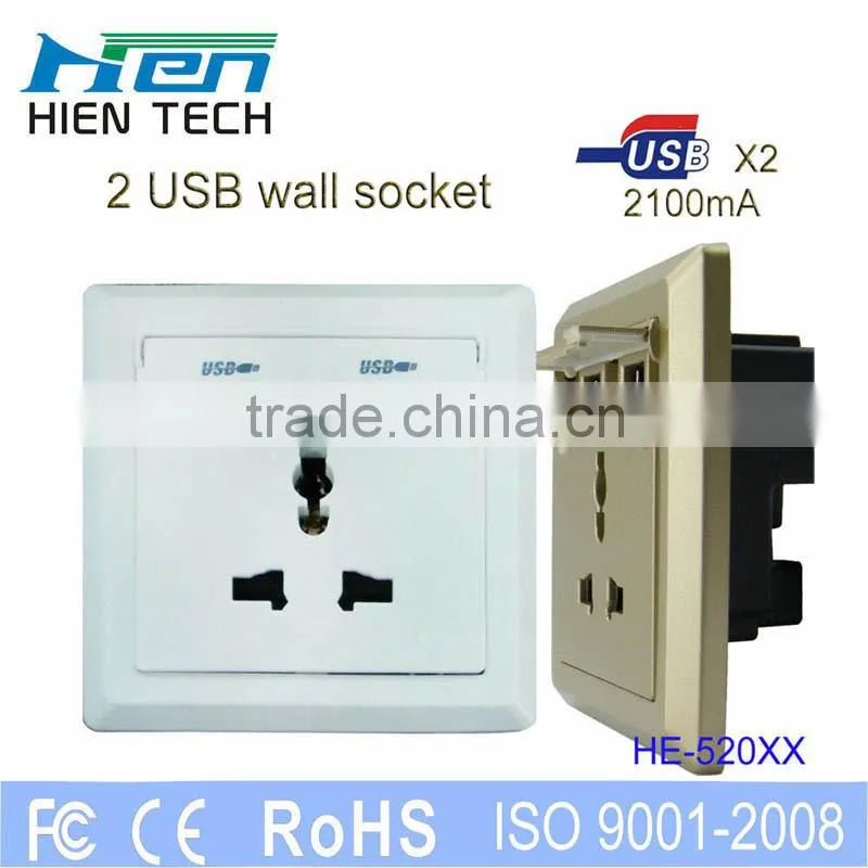 Good quality electrical socket extension 13A universal wall socket dual 2.1A 2.4A USB socket outlet