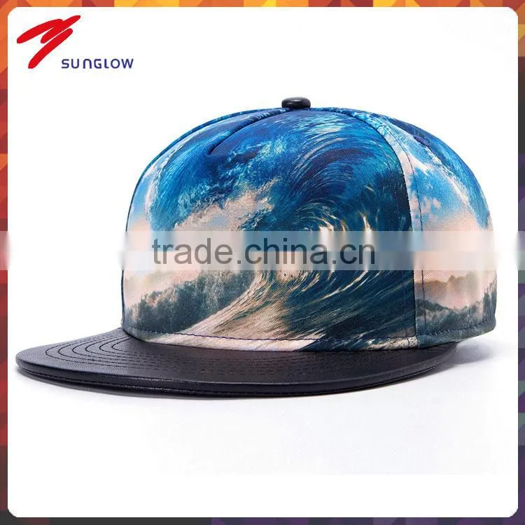 custom 5 panel blank snapback with leather brim