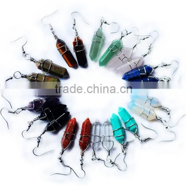 High quality natural amethyst stone fishhook earring