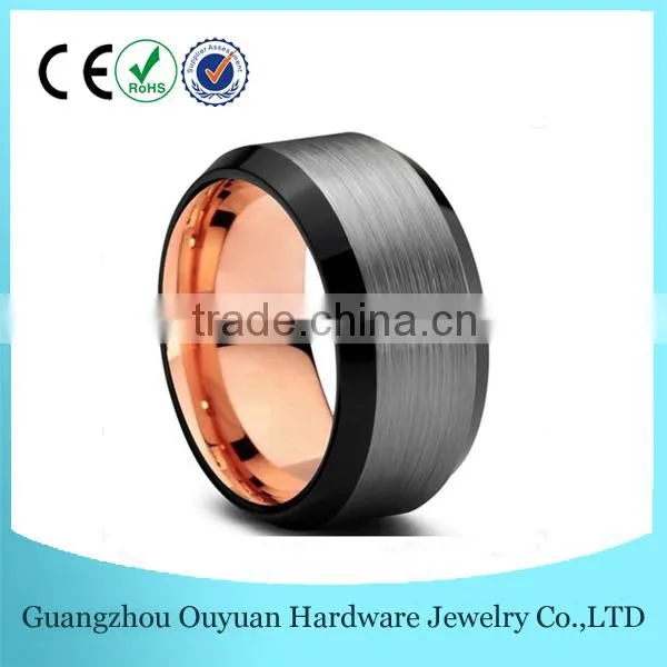 8MM Rose Gold Plated Tungsten Carbide Ring, Black Brushed Comfort Fit Tungsten Carbide Ring