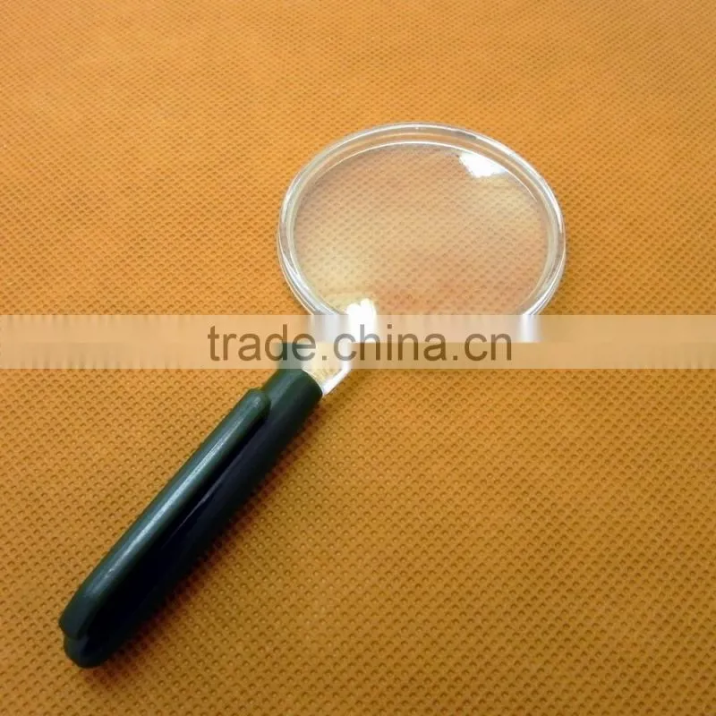 hot sale Glass Material 90mm magnifying glass:Handheld metal magnifier