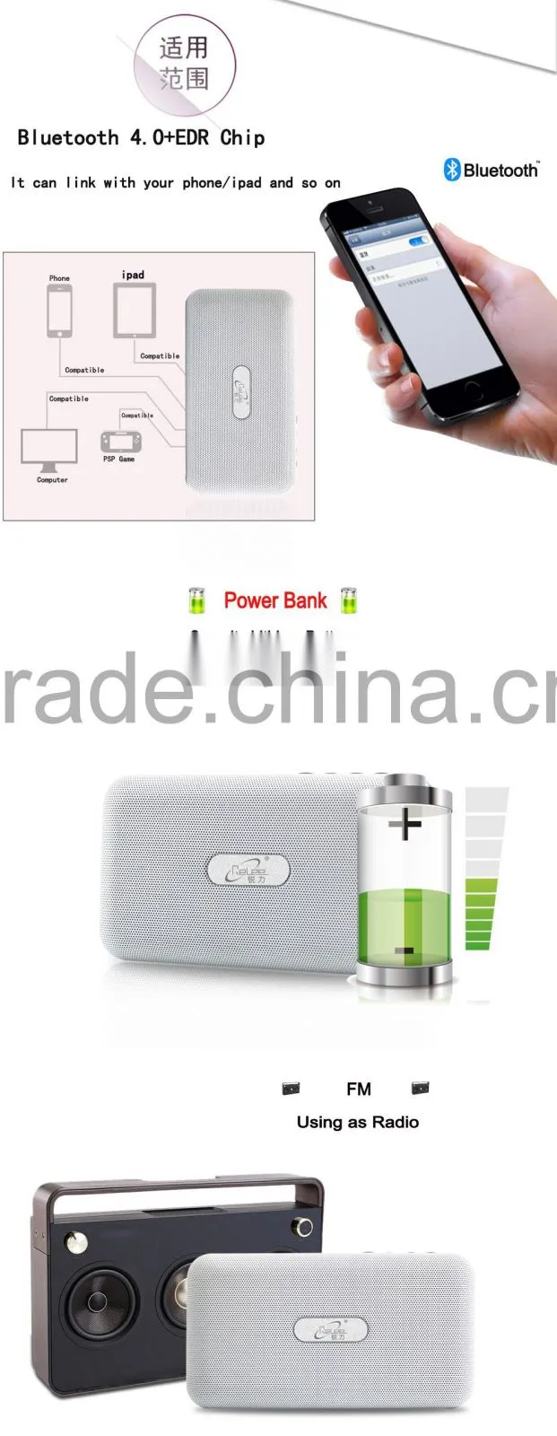 New Product 2016 Portable Powerful Spearkers Bluetooth Speaker Power Bank with Mic funtion outdoor