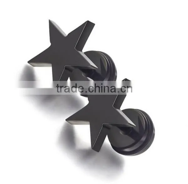 black five-pointed star stainless steel earrings jewelry