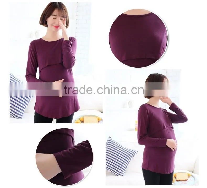 Solid Plus Size Pregnancy Maternity Shirt Peek A Boo Long Sleeve