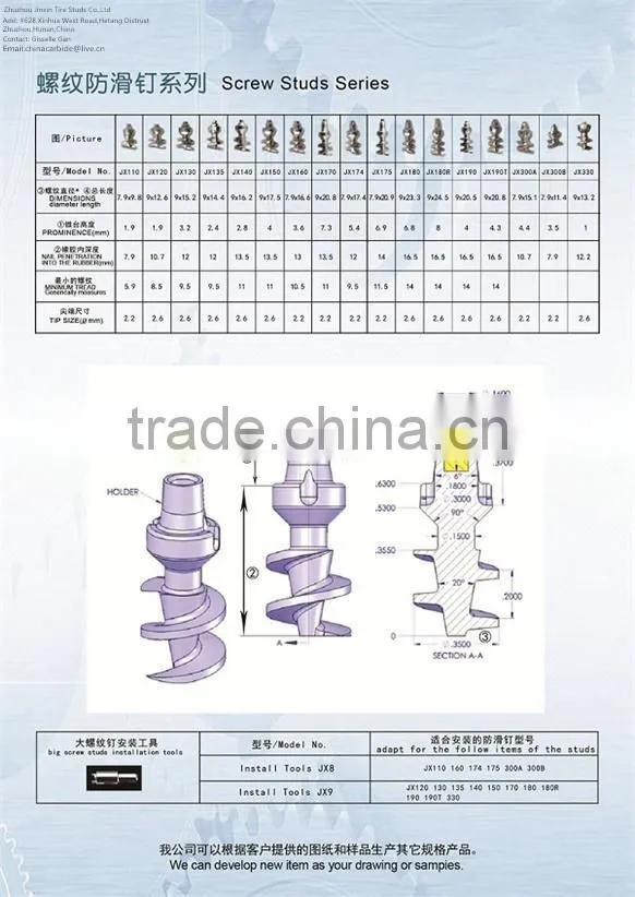 JX110 carbide tire studs winter screw motorcycle race studs