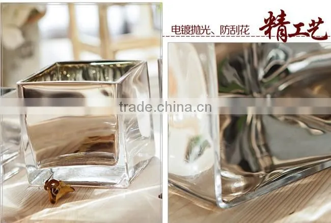 New design wedding table floral ornaments square glass vase