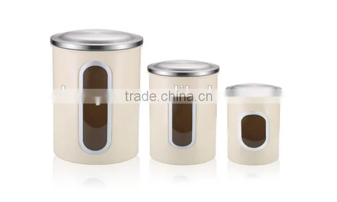 Cream-coloured Stainless Steel Kitchen Canister Set