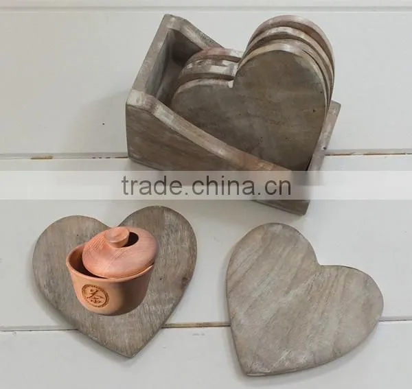 Antique high quality heart shaped wooden drink coasters