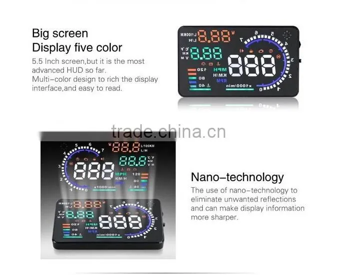 2016 New 5.5" Screen A8 Auto Car HUD Head Up Display KM/h & MPH Overspeed Warning Alarm System Car Speed Head UP LED Display