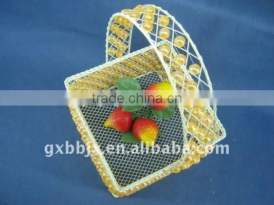 Rectangle white iron wire decorative with yellow pearl vegetable basket