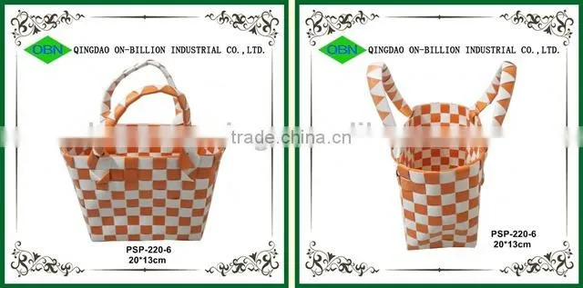 Wholesale colorful handmade pp strap woven children bag basket for kids