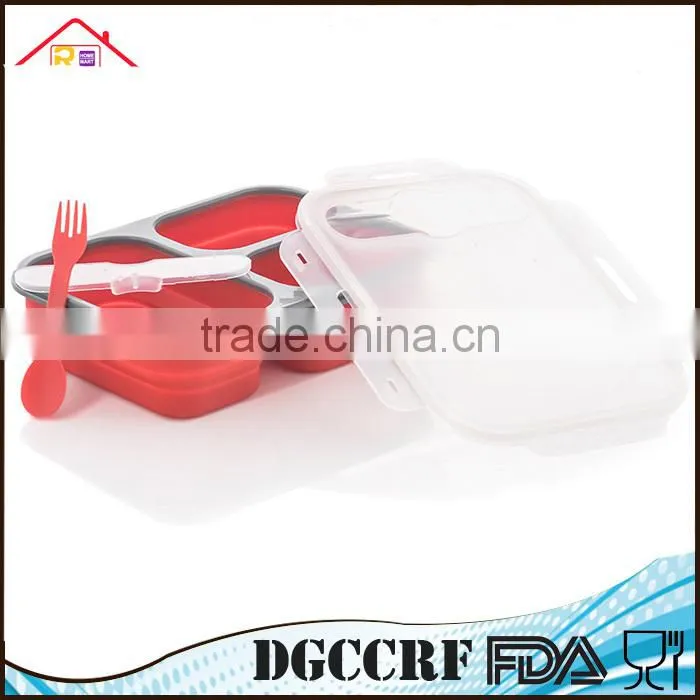 Silicone Collapsible Lunch Bento Box With Spoon and Fork