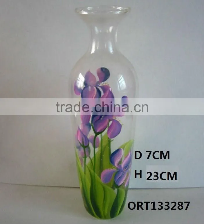 Flower Printed shaped Decoration Glass vase