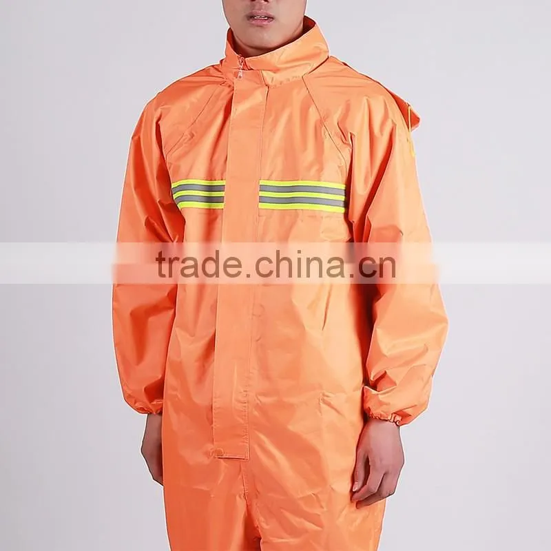 High Visibility Safety orange rain gear wear rain suit polyester /pvc nylon/Rubber rain coat waterproof