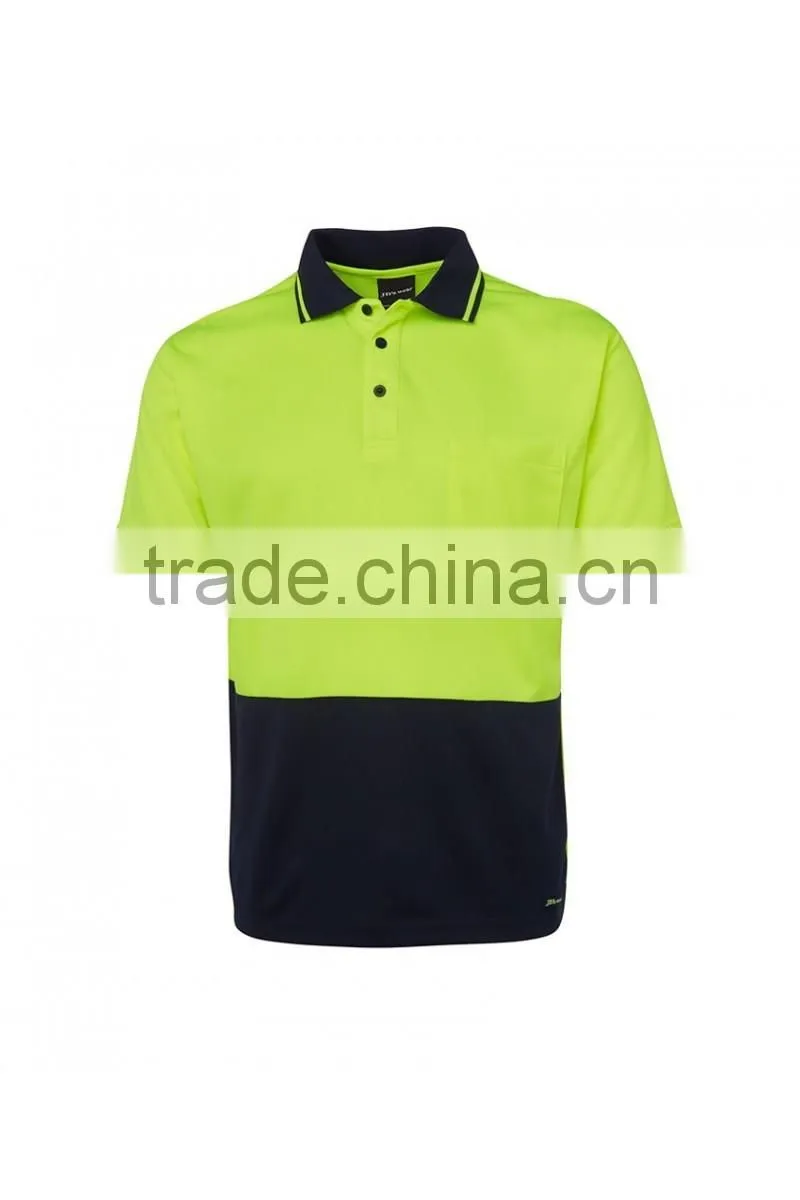Custom polyester quick dry fit fabric workwear t-shirt contrast lime traditional style hi vis polo
