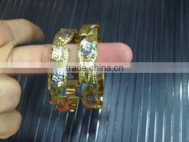 PAIR OF two tone GOLD plated BRACELET BANGLES KADA #D20