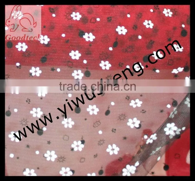 White flower in black tutu tulle, 100% polyester tutu tulle, Garment fabric