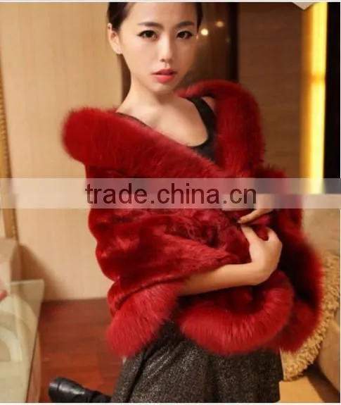 Elegant mink Fur Wedding Shawl for Bridal Dress Winter Fashion Wide Plush Woman Faux Fur Shawl