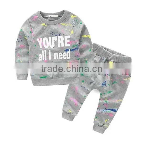 high quality pullover long sleeve t shirt children sports clothes sets