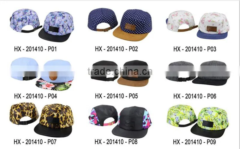 Plain design your own 5 panel hat cap leather patch 5 panel hat wholesale