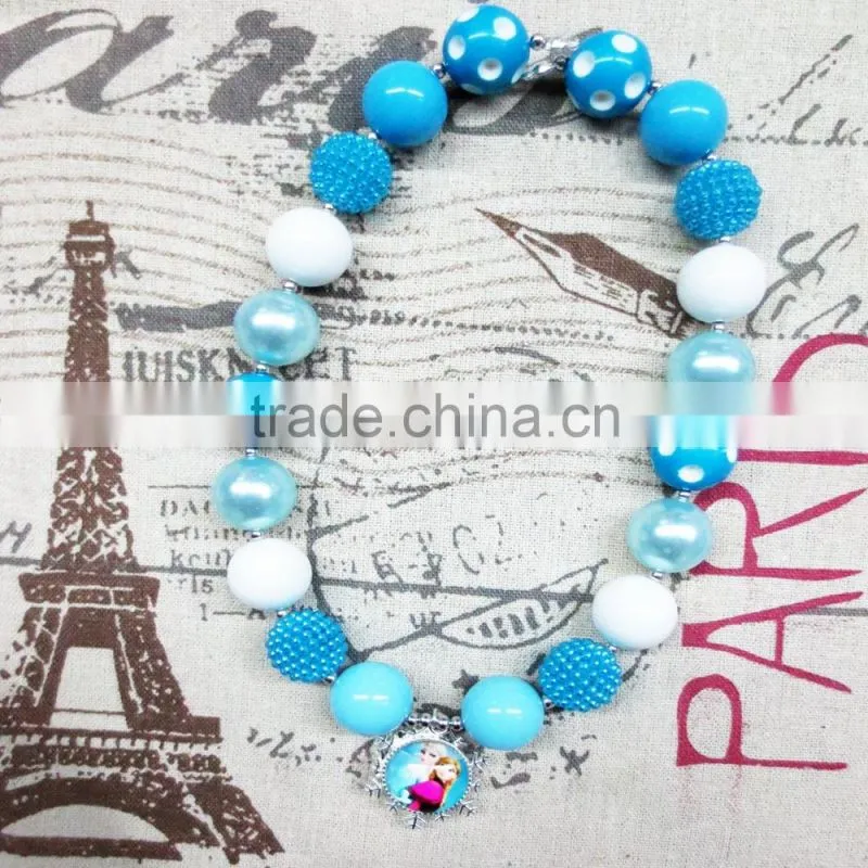 Turquoise Acrylic Bead Princess Chunky Necklace with pendant