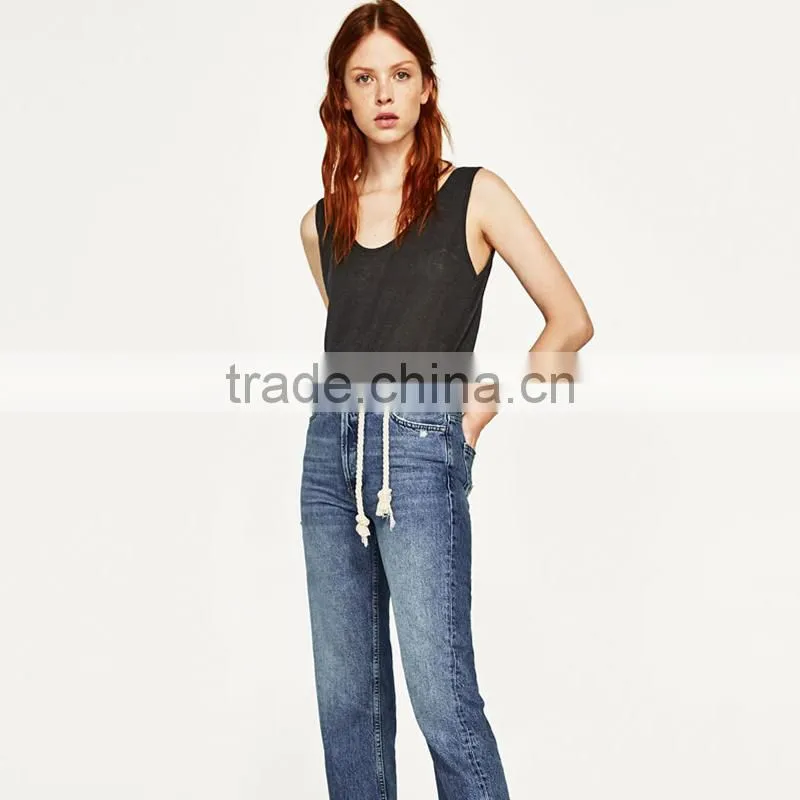 Summer loose fit round neckline sleeveless wide straps vest women linen tank tops