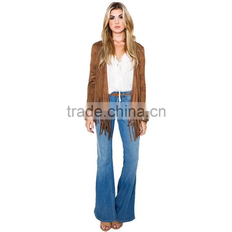 Leather jacket women Fringed leather, yellow leather tassels long sleeve jacket 2017