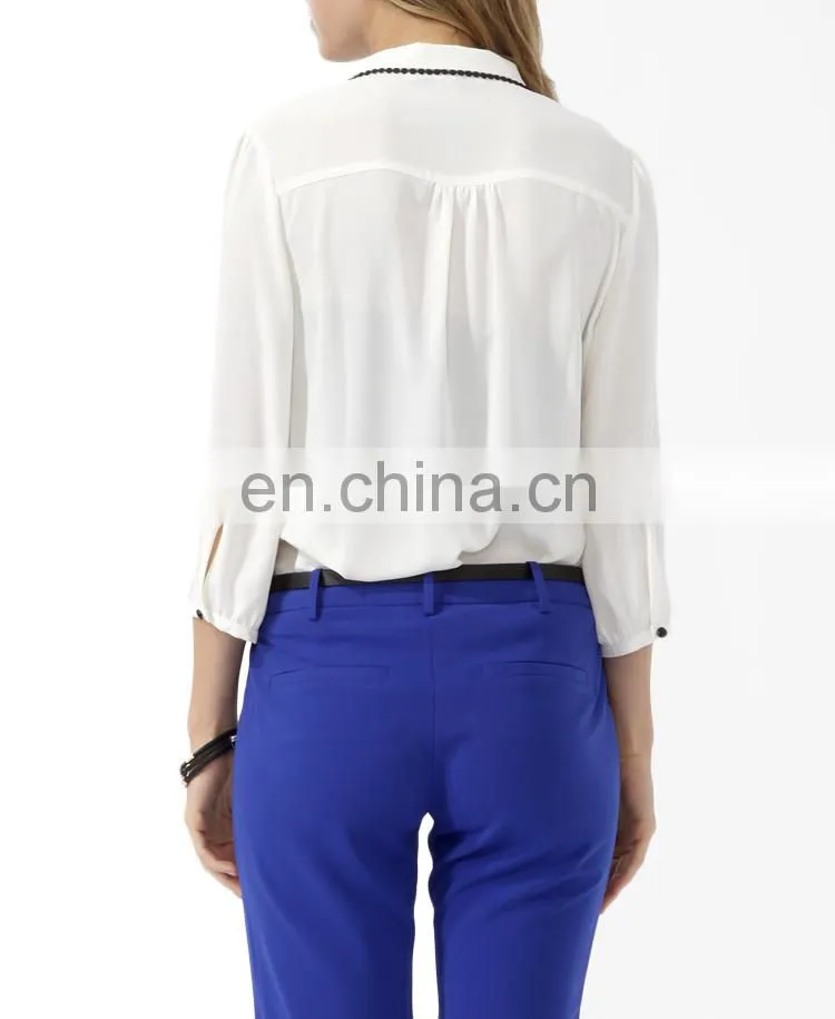 CHEFON Custom embroidered womens white long sleeve cotton blouse 2016