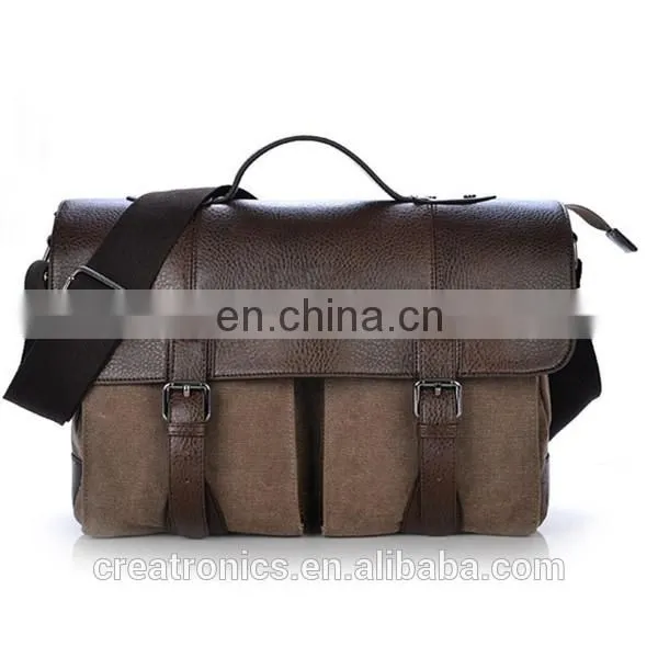 CR alibaba europe customized design leather men's leisure satchel canvas messenger bag laptop