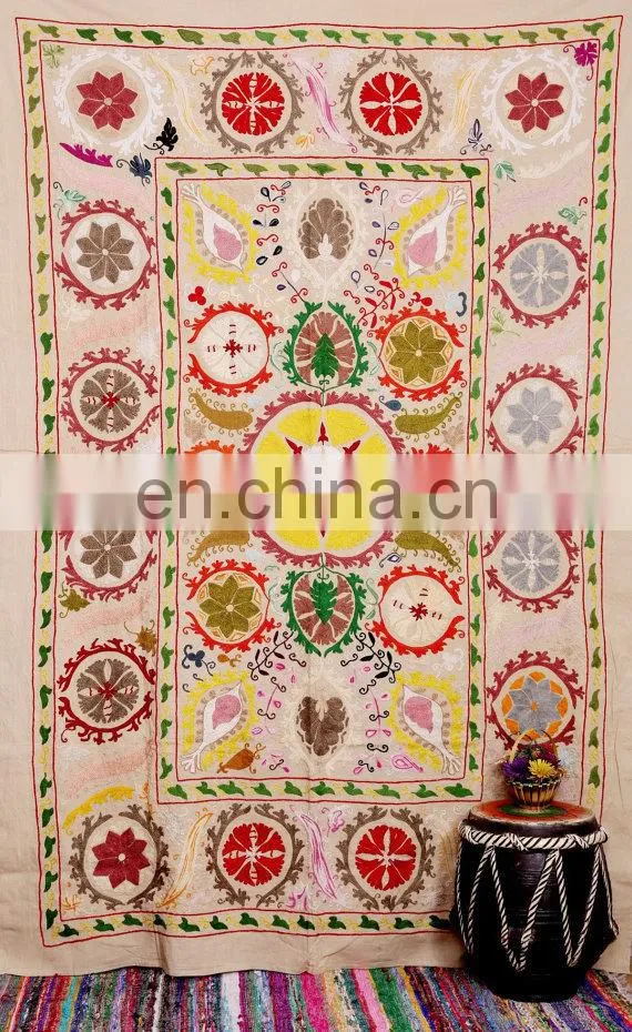 Uzbek Suzani Throw Hand Embroidered Suzani Wall Hanging Suzani Bed cover